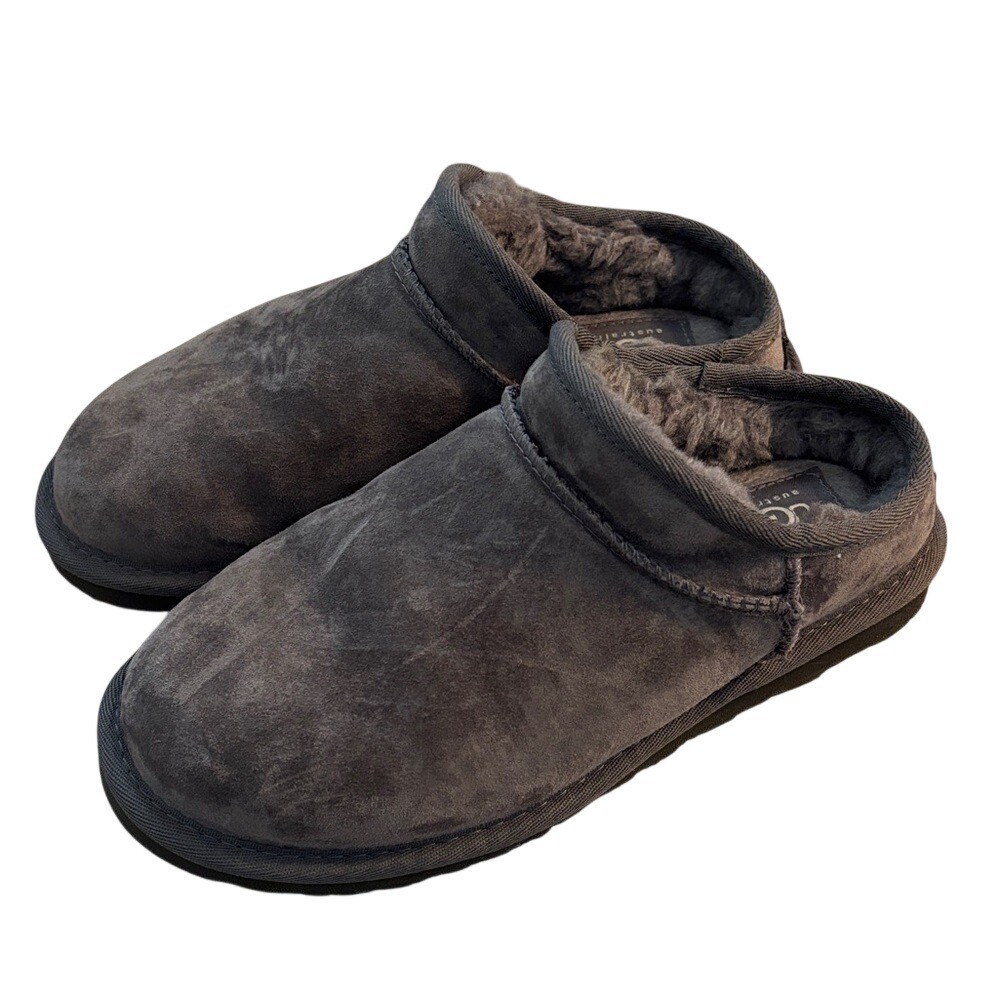 UGG Classic Slipper Grey Suede‎ Sheepskin Slip On Slippers Shoes Women's Size 6